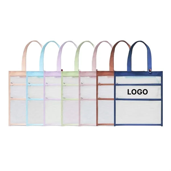 Mesh Zipper File Bag Transparent Waterproof Pouch with Handl