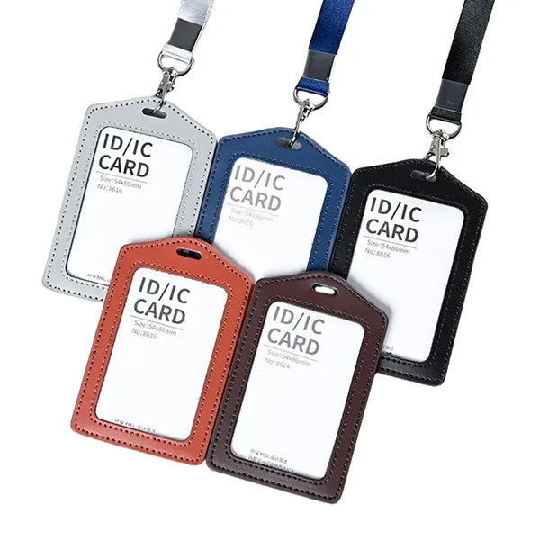 Logo Leather Badge Holder with Lanyard Hook