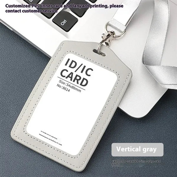 Logo Leather Badge Holder with Lanyard Hook