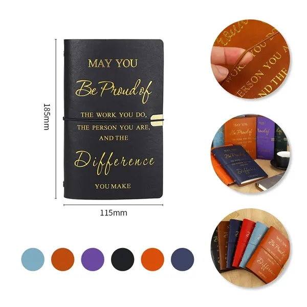 Motivational A6 PU Leather Notebook with Strap Closure