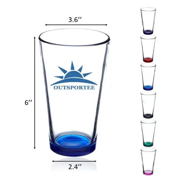 16oz Custom Pint Pub Beer Glass with Spray Blue Bottom