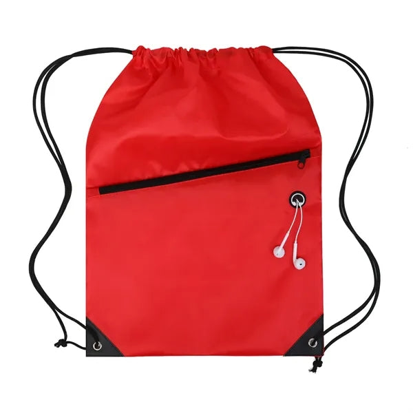 Drawstring Backpack W/ Front Zipper Pocket