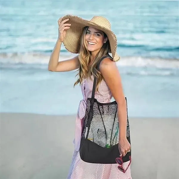 Mesh Bag Canvas Beach Tote Shoulder Handbag Foldable