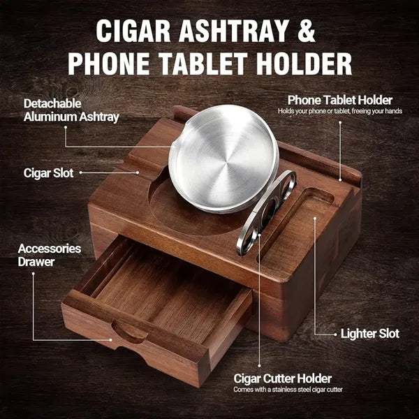 Wooden Cigar Ashtrays with Cutter & Phone Holder