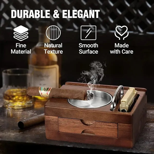 Wooden Cigar Ashtrays with Cutter & Phone Holder