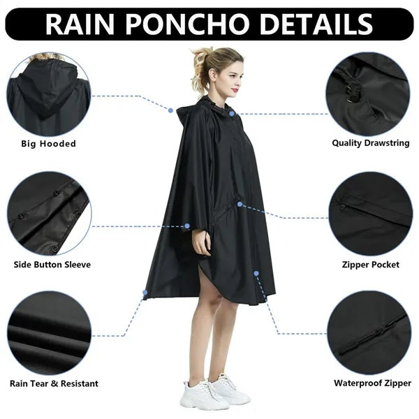 Unisex Rain Poncho Raincoat Hooded for Adults