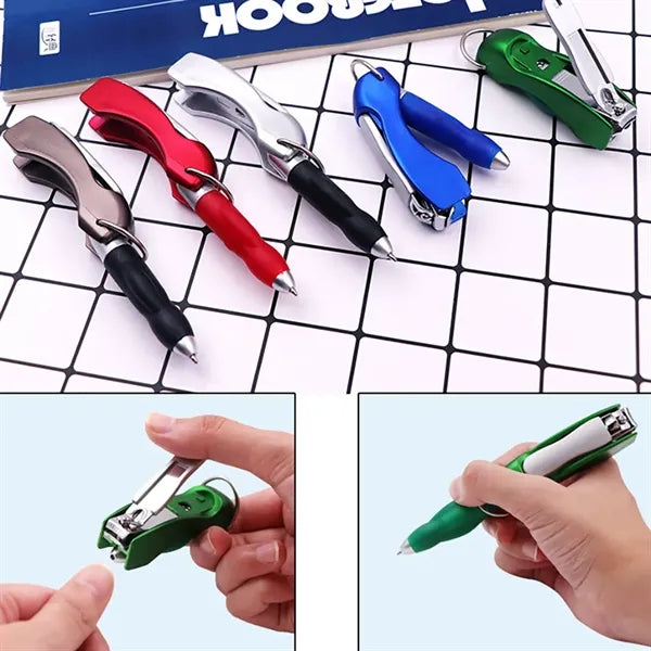Foldable Ballpoint Pen With Nail Clipper Keychain