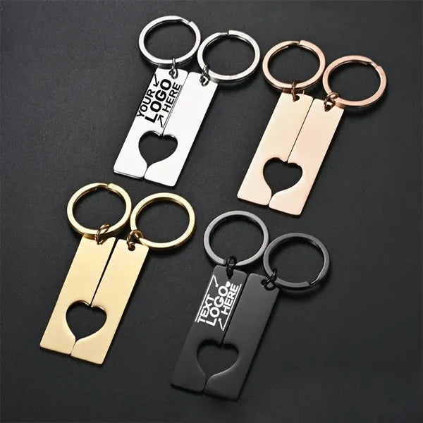 Couples Heart Keychain Set - Matching Pair Key Ring Gift
