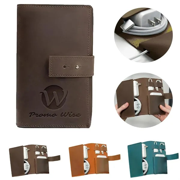 3 Compartments Vintage Leather Cable Pouch