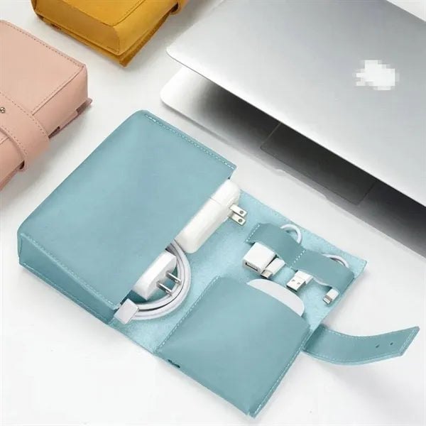 3 Compartments Vintage Leather Cable Pouch