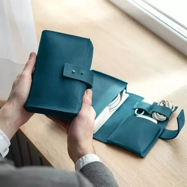 3 Compartments Vintage Leather Cable Pouch