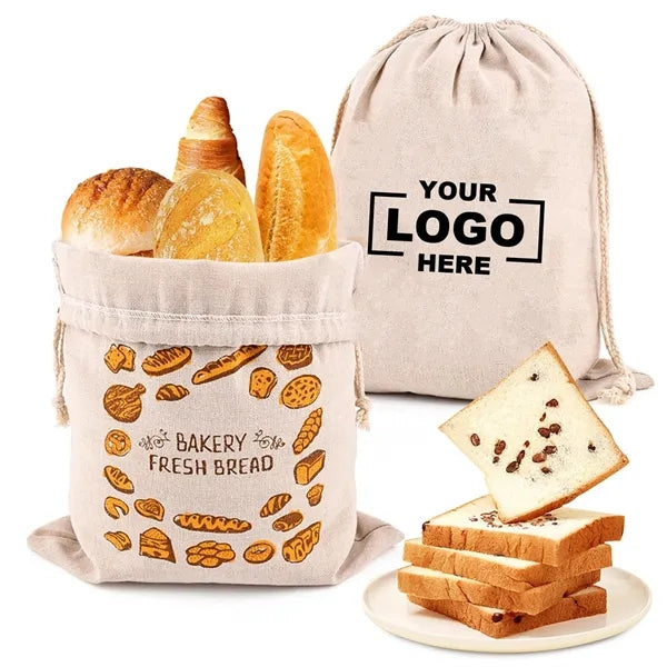 Cotton Bread Bag with Drawstring Closure