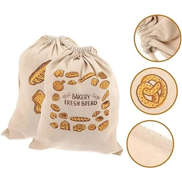 Cotton Bread Bag with Drawstring Closure
