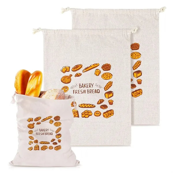 Cotton Bread Bag with Drawstring Closure