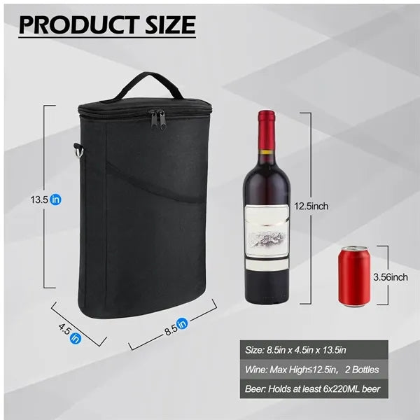 2 Bottle Wine Cooler Bag Leakproof Insulated Tote