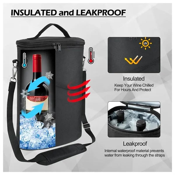 2 Bottle Wine Cooler Bag Leakproof Insulated Tote