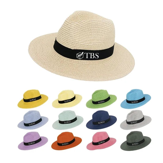 Paper Straw Sun Hat with Wide Brim and Logo Band