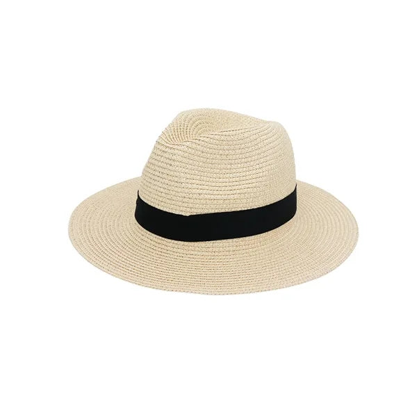 Paper Straw Sun Hat with Wide Brim and Logo Band