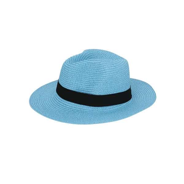 Paper Straw Sun Hat with Wide Brim and Logo Band