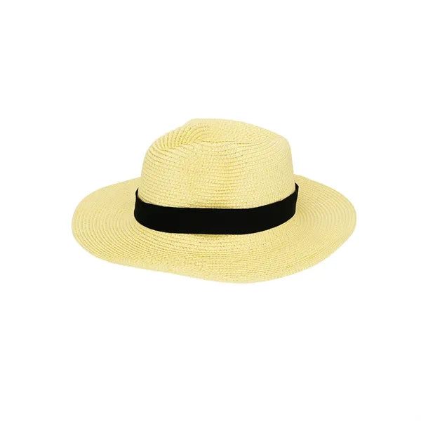 Paper Straw Sun Hat with Wide Brim and Logo Band