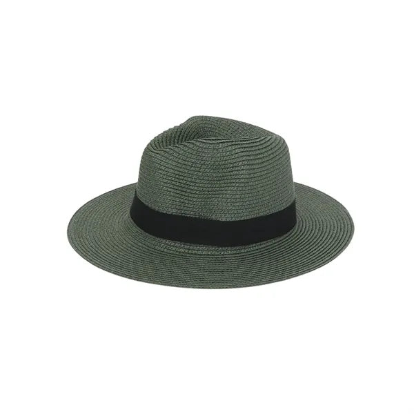 Paper Straw Sun Hat with Wide Brim and Logo Band