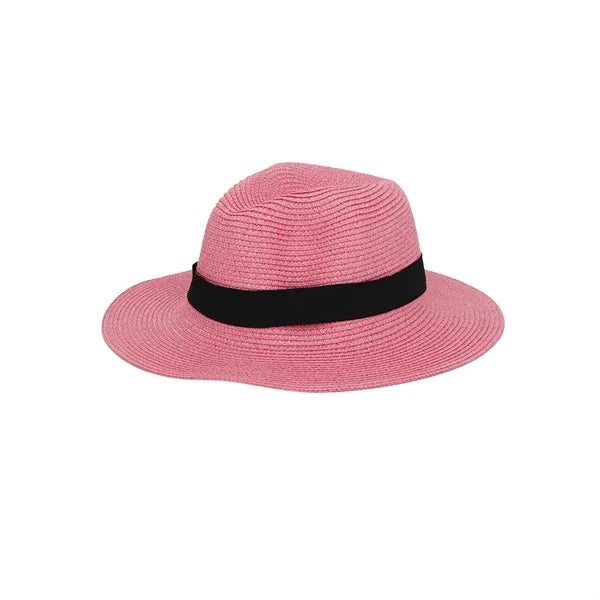 Paper Straw Sun Hat with Wide Brim and Logo Band