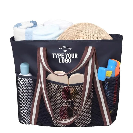 Mesh Beach Tote Bags with Zipper Pocket