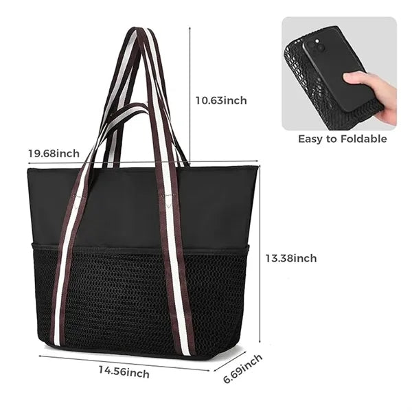 Mesh Beach Tote Bags with Zipper Pocket