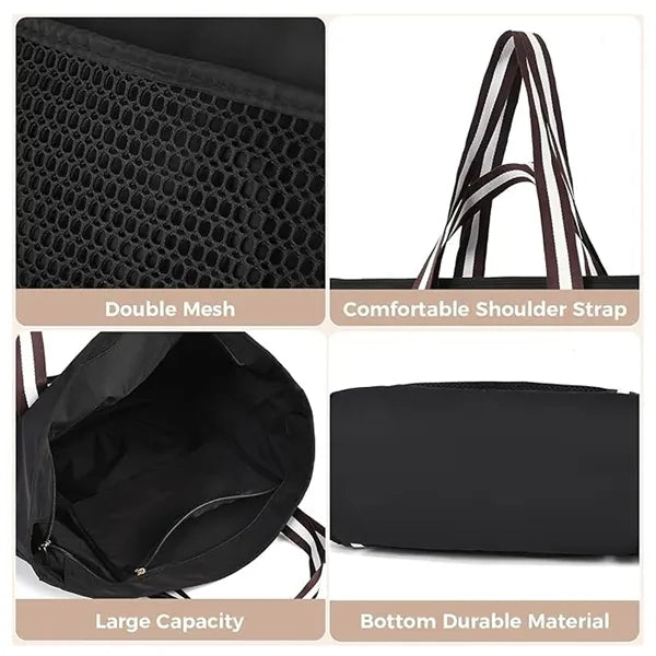 Mesh Beach Tote Bags with Zipper Pocket