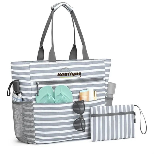 Vacation Beach Tote Bag with Zipper and Pockets