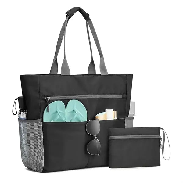 Vacation Beach Tote Bag with Zipper and Pockets