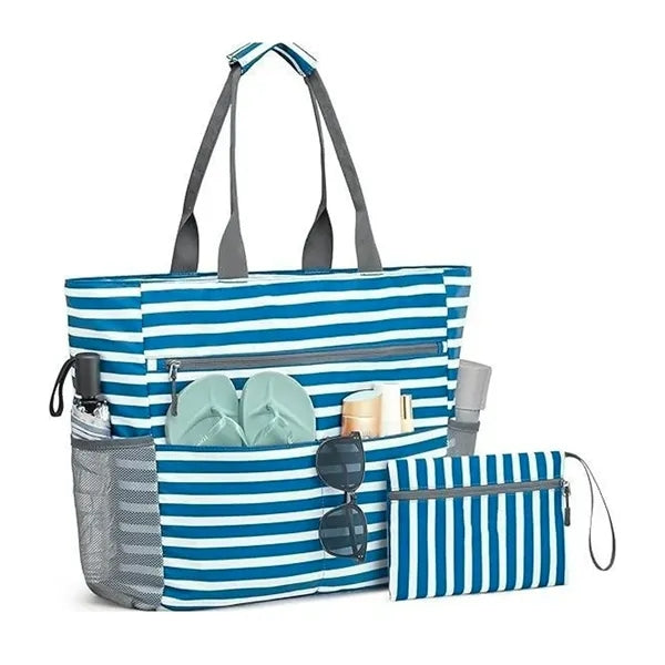 Vacation Beach Tote Bag with Zipper and Pockets