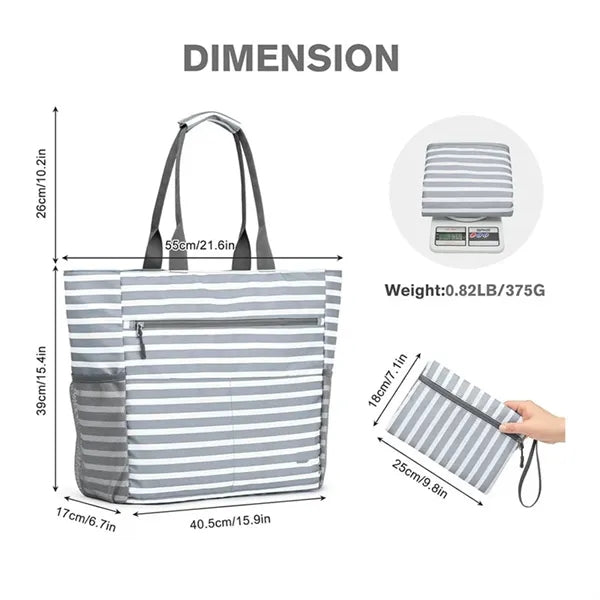 Vacation Beach Tote Bag with Zipper and Pockets