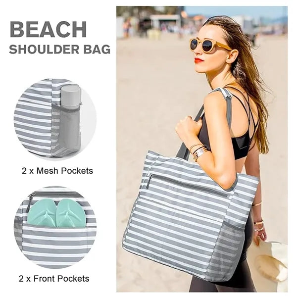 Vacation Beach Tote Bag with Zipper and Pockets