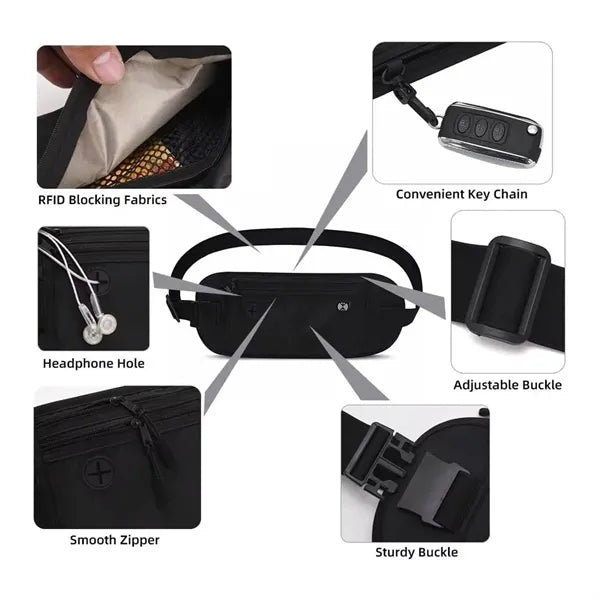 RFID Blocking Outdoor Sports Waist Bag W/ Headphone Jack