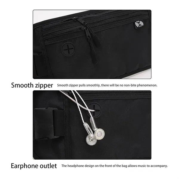 RFID Blocking Outdoor Sports Waist Bag W/ Headphone Jack