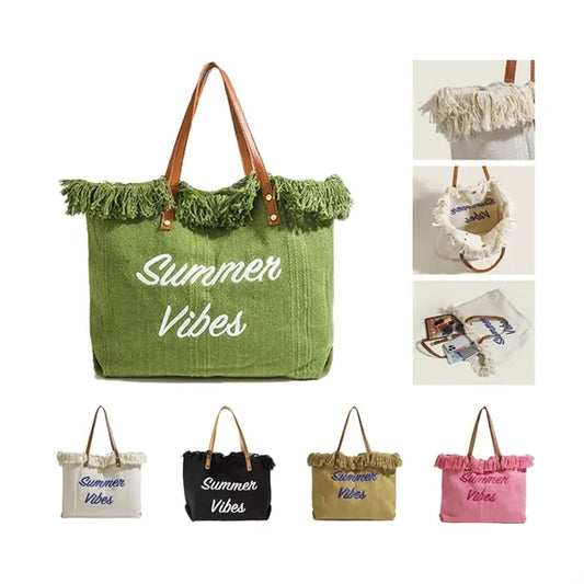 Fringed Beach Large Capacity Canvas Tote Bag
