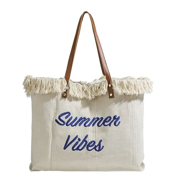 Fringed Beach Large Capacity Canvas Tote Bag