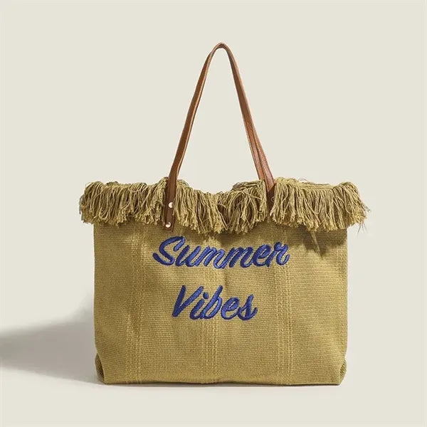 Fringed Beach Large Capacity Canvas Tote Bag