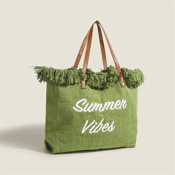 Fringed Beach Large Capacity Canvas Tote Bag