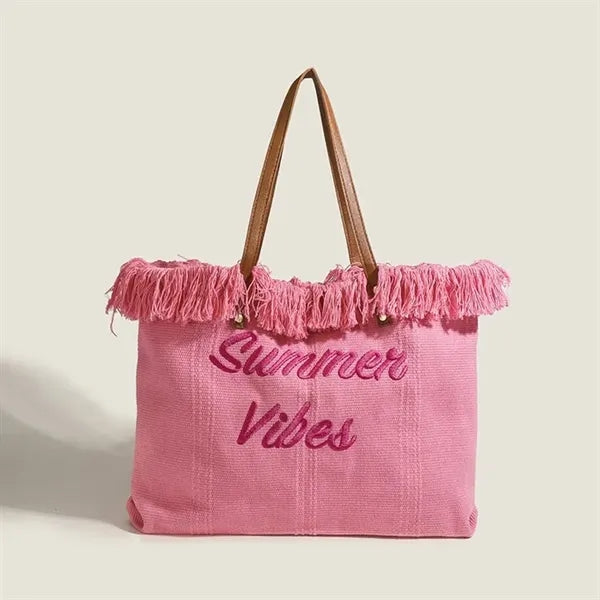Fringed Beach Large Capacity Canvas Tote Bag