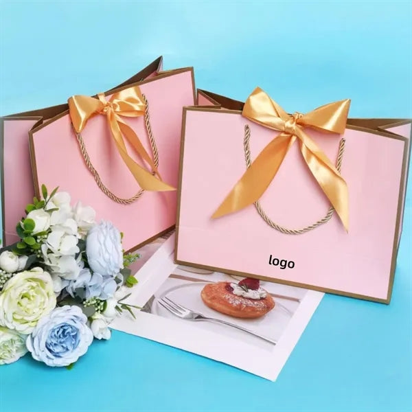 Gold Trim Paper Gift Bag with Ribbon Bow