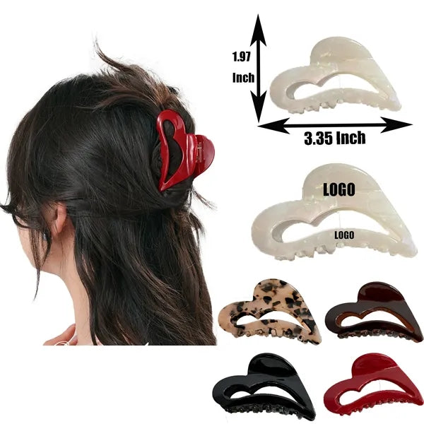 Fashion Women Heart Shaped 3.35inch Acetate Hair Clip