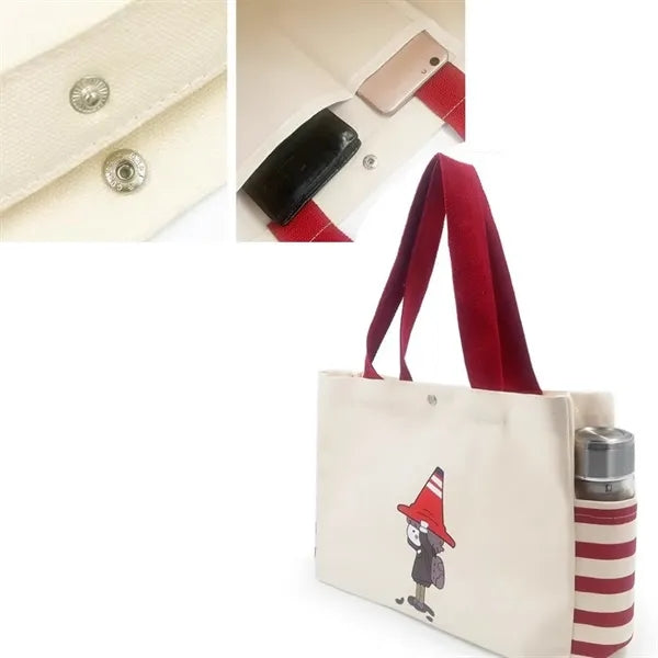 Cotton Canvas Tote Bag Witn Gusset And 2 Side Pockets