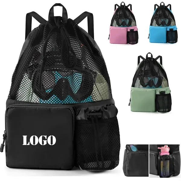 Unisex Drawstring Mesh Backpack With 2 Pockets