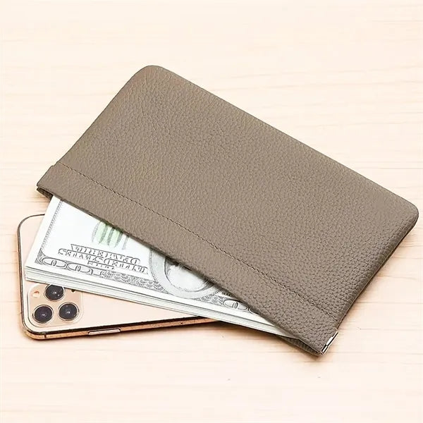 Self-Closing Genuine Cowhide Long Wallet Cosmetic Bag