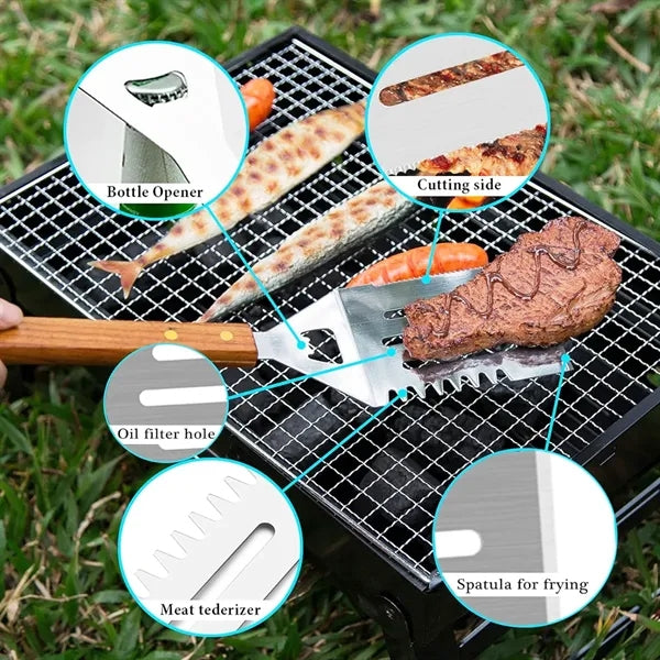 4 in 1 Portable BBQ Grilling Utensil Set with Case