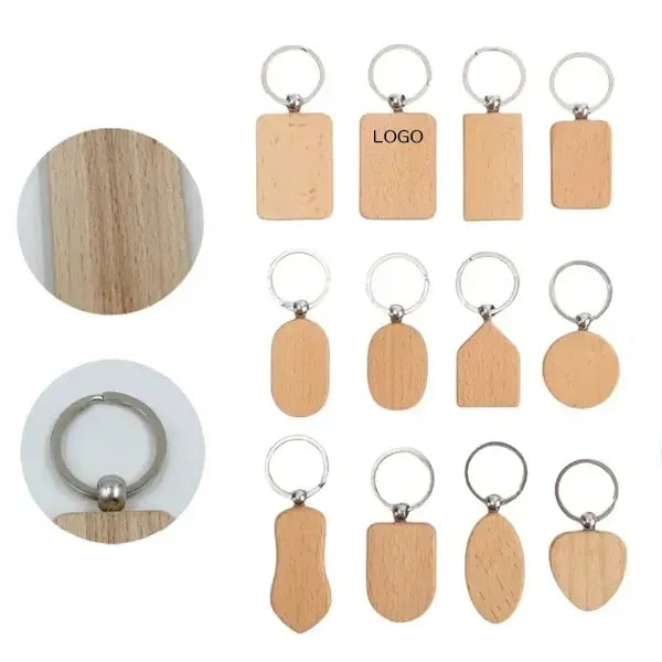 Wooden Beech Keychain Pendant - Natural Wood Charm