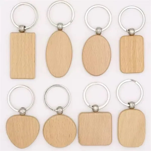 Wooden Beech Keychain Pendant - Natural Wood Charm