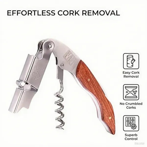 Steel Wine Opener - Ergonomic Corkscrew for Bottles
